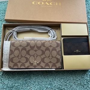 🟢coach Boxed Anna Foldover Clutch Crossbody And Card Case gift Set